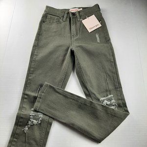 SHOWPO Womens Anna Skinny Jeans Size 0 Olive Green Distressed Denim Mid Rise